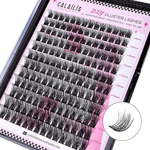 Wimpern Einzeln CALAILIS 168 Pcs DIY Cluster Wimpern D Curl Individuelle Wimpern Extensions Wimpernverlängerung Volume Wimpernbüschel Wimpern zu Hause (716,10-16MIX)