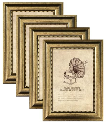 TKYGU 4x6 Picture Frame with Real Glass, 4 set Ornate Vintage Picture Frames for Wall or Tabletop Display, Gold 4 x 6 Frame for Wall home best gift