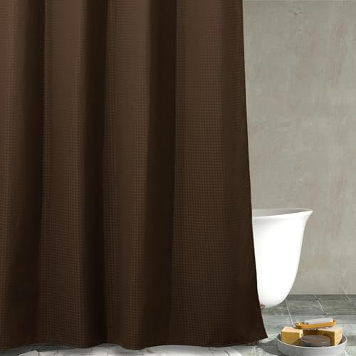 Rideau de douche gaufré marron : rideau de douche en polyester texturé robuste pour salle de bain - Anti-moisissure, hydrofuge, lavable pour pièce humide - 183 x 214 cm