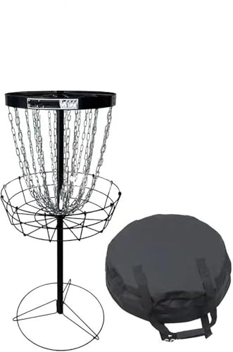 Disc Golf Basket Portable Target Set with 24 Chains Includes 6 Discs, Carry Bag, and Rack - Heavy Duty Professional Frisbee Golf Basket Kit