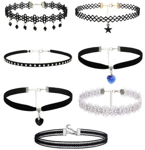 KOLZEMV 7 Pezzi choker donna, Girocolli Collane Choker in Velluto Girocollo di Nastro Nero per Donne Ragazze,Stretch collare tatuaggio collana collare stile per le donne donne ragazze velluto nero