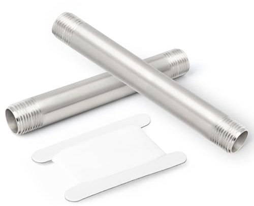 TAISHER 2 pezzi Raccordi per tubi in acciaio inox, 1/2 BSP x 1/2 BSP maschio filettato, tubo fuso con nipplo di 150 mm di lunghezza, per acqua, olio, aria e gas