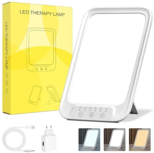 NIKYJM Tageslichtlampe 25000 Lux, Lichttherapielampe mit 3 Farbtemperaturen, 10 Helligkeitsstufen und 6 Timer, UV-freie LED Lichttherapielampe Tageslicht, Touch-Control Sonnenlicht Lampe, Weiß