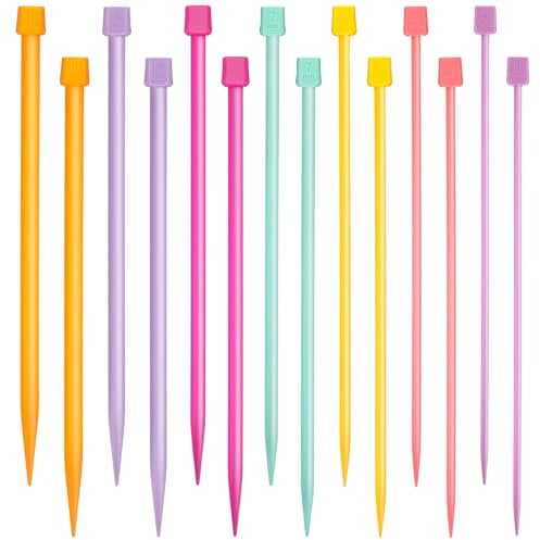 14 Stück Stricknadeln Set 4mm-10mm Kunststoff Einspitzig Stricknadeln Bunt Gerade Strickende Nadeln für Stricken Schals Pullover (25 cm Lang)