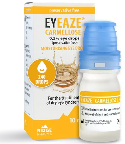 Eyeaze Carmellose 0.5% Preservative-Free Eye Drops - Helps with Dry Eyes | Gentle on the eyes, For mild dry, itchy or irritated eyes from screen use, Contact lens friendly, 10ml, Lasting, Moisturising