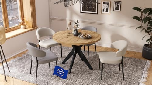 designimpex Design Esstisch rund Renzo Eiche Artisan/Schwarz matt ausziehbar 110 cm bis 180 cm runder Esszimmertisch Küchentisch Funktionstisch oval Kitchen Table Esszimmer Dining Table Ausziehtisch