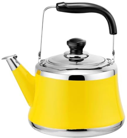 TT-YEC Modern Stainless Steel Metal Tea Kettle, Whistling Kettle with Anti-Scalding Handle, Vintage Induction Kettle, Home Portable Camping Kettle, Lightweight Large Coffee Pot,Yellow 7L
