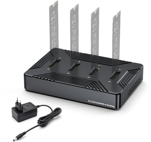 M.2 NVME SATA SSD Docking Station, USB 3.2 Gen 2 10Gbps M2 SSD Dockingstation für M-Key B+M Key, 4 Bay Festplatten Dockingstation für 2230 2242 2260 2280 SSD, Aluminium Festplatten Adapter