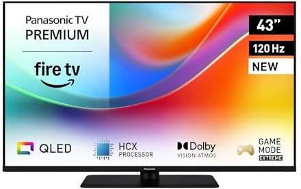 Panasonic Premium TV-43W85BEZ, Serie W85B, 43 Pollici, Smart TV QLED 4K Ultra HD, 2025, 120Hz, Fire TV, Dolby Vision e Atmos, Modalità Game Extreme, Supporto Alexa e Apple, Bluetooth, Nero