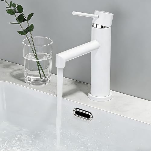 ONECE Waschtischarmatur Weiss, Wasserhahn Bad mit Auslaufhöhe 105 mm