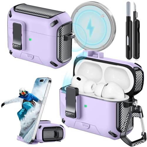 Joremx für AirPods Pro 3 Magnetische Hülle mit Telefonständer(Lila)