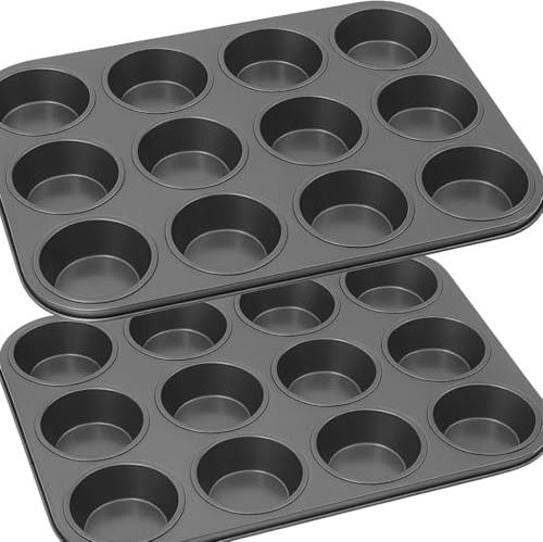 raxter 2-Pack Non-Stick Muffin & Cupcake Pan – 12-Cup Carbon Steel Baking Tray, BPA-Free, Dishwasher Safe (35x26.5x3 cm)