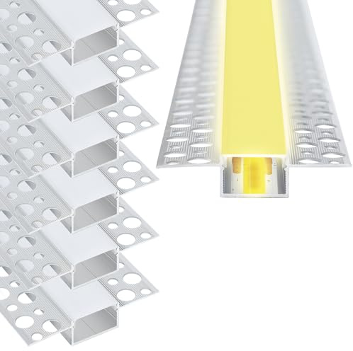 OUGPIU LED Trockenbauprofil 6×1M für 12mm LED Streifen,Led Profil Unterputz Schiene mit Diffusor,Aluminium Unterputzprofil für Trockenbau Decke Wand indirekte Beleuchtung