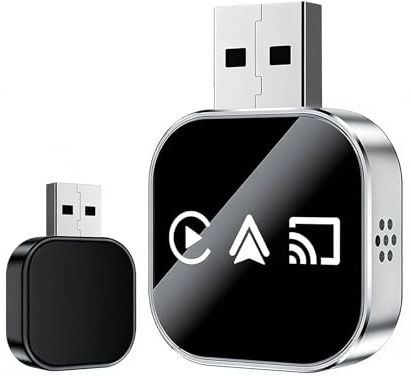 Car Display Video Adapter, Wireless CarPlay Android Auto for iPhone & Samsung, Plug and Play HD Screen Mirroring for Car GPS Navigation, Music Streaming, Hands-Free Calls & Parking Aid