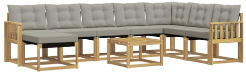 vidaXL Outdoor-Sofagarnitur mit Kissen 9 pcs Weiß und Hellgrau, Modernes Garten-Sofa-Set, wetterfeste Möbel, strapazierfähige Couch, perfekte Sitzgelegenheit am Pool