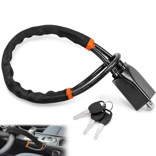 FrostyFlair Antivol de Volant pour Voiture, Bloque-Volant pour Voiture et Dispositif antidémarrage, Bloque-Volant avec verrou de Ceinture de sécurité, Protection antivol Noir