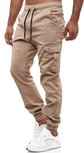 Tazzio Herren Cargo Chino Regular Fit Jogger Cargo harrem Chino Jeans Hose 16610, L, Beige