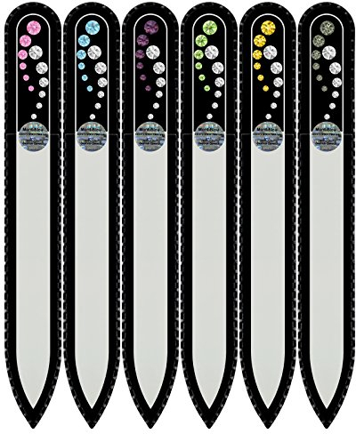 Mont Bleu lime à ongle en verre ornées à la main de cristaux de Swarovski®, lot de 5 + 1 gratis | Véritable verre trempé tchèque, garantie à vie, lime à ongles fait main en cristal