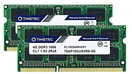 Timetec 8GB KIT (2x4GB) Compatibile per Apple DDR3 1067MHz/1066MHz PC3-8500 CL7 per Mac Book, Mac Book Pro, iMac, Mac Mini (fine 2008, inizio/metà/fine 2009, metà 2010) Memoria SODIMM MAC RAM Upgrade
