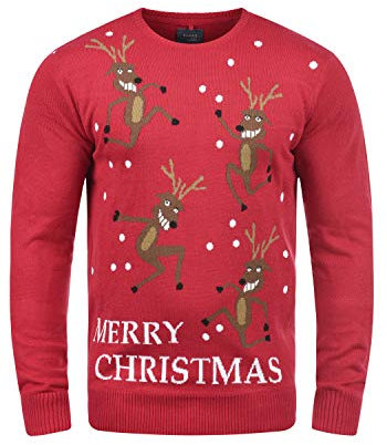 Blend Rudolph Herren Strickpullover Weihnachtspullover Mit Rundhalsausschnitt, Größe:S, Farbe:Pomp Red/Christmas (73859)