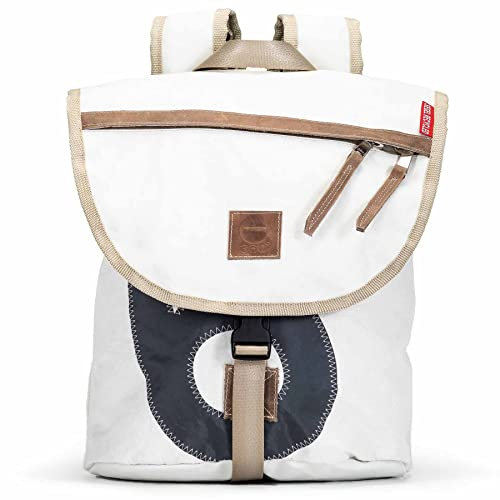 360° Grad Rucksack Landgang Mini weiss mit Zahl grau Segeltuchtasche