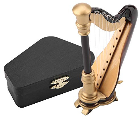 Réplique de Harpe Miniature Instrument de Musique Miniature en bois avec modèle d'instrument de boîte ornant des cadeaux de Noël pour Décoration de Salle de Musique