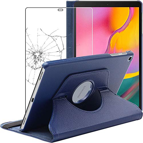 ebestStar - Cover per Samsung Galaxy Tab A 10.1 2019 T510 T515, Custodia Protezione Rotazione 360, Pelle PU, Blu scuro + Vetro Temperato
