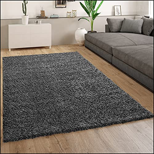 Paco Home Teppich Wohnzimmer, Schlafzimmer/Hochflor Shaggy in versch. Designs Farben und Größen, Grösse:120x170 cm, Farbe:Anthrazit 7
