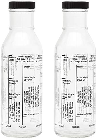 Kolder Salad Dressing Mixer Bottle with 8 Light Recipes, Glass, 13-Ounce, Set of 2