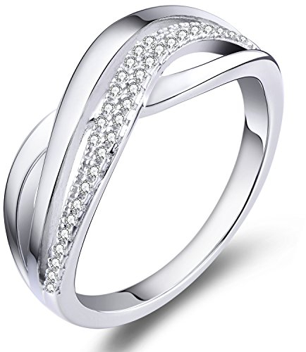 YL Damen X Unendlichkeit Ring 925 Sterling Silber 5A Zirkonia CZ Jubiläum Ewigkeit X Kreuz Ring(Größe 54)