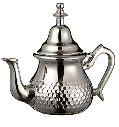 Moroccan Silver Teapot Perfect for Mint Tea Includes Handle Cover and Integrated Filter Authentic with a Classical Hammered Design Handmade Small Capacity 350 ML About 2 Tea Glasses