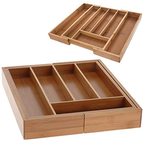 ORION - Cajón para cubiertos de bambú, bandeja para cubiertos extraíble, organizador 26-40 x 35,5 x 4,5 cm
