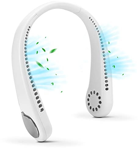 Leafless Hanging Neck Fan, Rechargeable Silent 3Speed USB Neck Hanging Fan for Travel/Outdoor/Sports/Running(white)