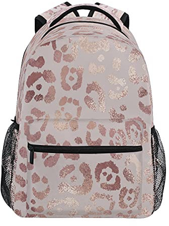 Xigua Fashion - Zaino da scuola per donne e uomini, con stampa leopardata in oro rosa, resistente, leggero, zaino per computer portatile, escursionismo, campeggio