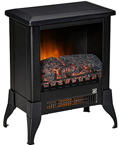 HOMCOM Electric Fireplace Stove, Free standing Fireplace Heater with Realistic Flame Effect, Adjustable Temperature and Overheat Protection, Black