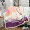 Frauen Japanische Kirschblüte Fuzzy Decke Sonnenuntergang Decke Bergpflanze Zweige Ukiyo-E Malerei Pink Blossom Sherpa Decke,Warme Decke für Schlafsofa Büro 150x200
