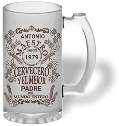 Bee Ingenious Jarra cerveza personalizada de cristal esmerilado. Regalo día del padre: Maestro o Maestra cervecero el mejor con nombre, año y texto personalizados (Maestro)