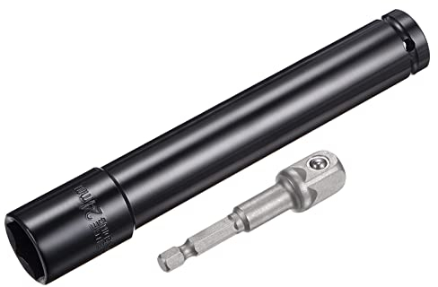 sourcing map 1/2 Drive Socket Accessory Set, 24mm Deep 6-Point Impact Socket 8 Length and 1/4 Hex Shank Adapter