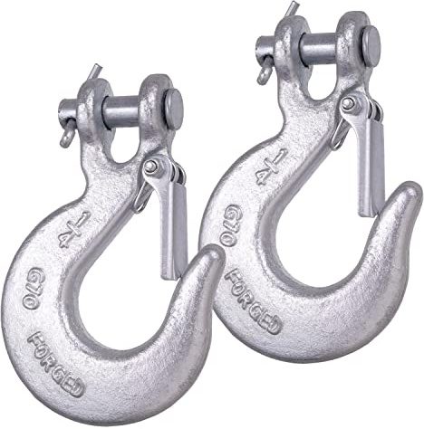 WENHUALI Lot de 2 crochets de chaîne de sécurité de 6,35 mm, crochet coulissant avec loquet de sécurité, acier forgé de qualité 70, 5,7 kg pour remorque, camion, remorque, treuil