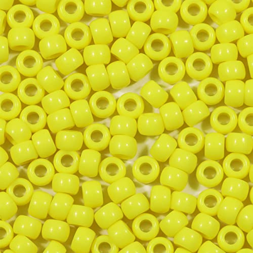 VOOMOLOVE 1000 PCS Fluorescent Yellow 6x9mm Pony Beads for Bracelets, Hair Braids, and Crafts - Plastic Hair Beads