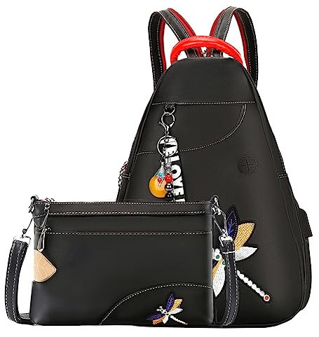 Eshow Damen Rucksack klein, Rucksackhandtasche 2 in 1, Cityrucksack aus PU Leder, Minirucksack Umhängetasche, Schultertasche für Mädchen und Frauen, zum Freizeit Uni Reise