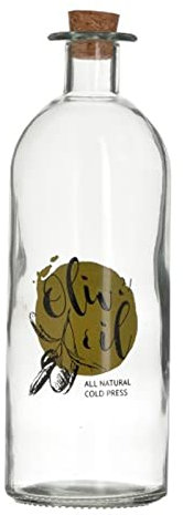 Olive Oil Bottle Drizzler 500ml Modern Clear Glass Cruet Bottles With Cork Lid Removable Corks Stopper Cooking Oil Balsamic Bottles Traditional Oil Dispenser Pourer (Olive Oil ALL NATURAL COLD PRESS)