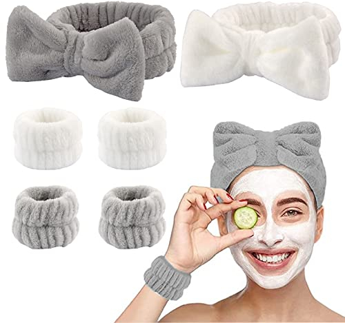 BSITSSS 2 Stück Haarband Kosmetik, Haarbänder Damen Schminken Make Up Mit 2 Paar Handgelenk Spa Waschband Stirnband Für Mädchen Und Frauen
