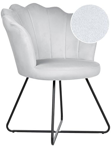 Beliani Sessel Muschel-Design Samt grau rund mit schwarzem Metallgestell Retro Lovelock