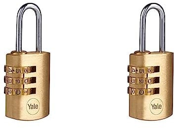YALE Y150B/22/120/1- Brass Combination Padlock (22mm) - Indoor Steel Shackle Lock for Backpack, Locker, Tool Box - 3 Dial Lock 1000 Combinations - Standard Security (Pack of 2)