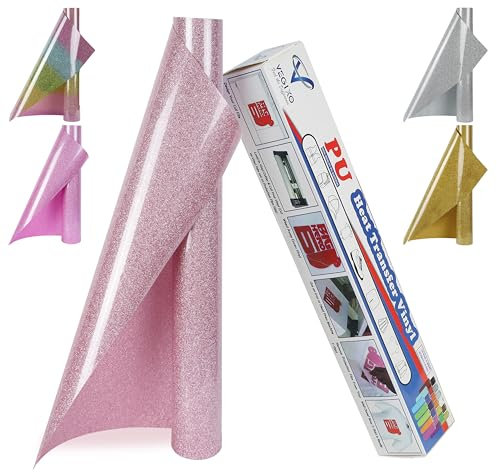 VEGIXO Heat Transfer Vinyl – Pink Glitter 12inch x 8 Feet Iron on Vinyl Roll for Cricut & Cricut Heat Press,HTV Vinyl is Easy to Cut & Weed, Design Your T-Shirts & Crafts with Cricut Vinyl