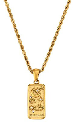 Tarotkarten-Halskette, Die Sonne, Das Liebes-Amulett, Wahrsagerei, Für Halskettenschmuck, Quadratischer Tarot-Anhänger, Schmuck, Geschenke Für Frauen, Der Mond, 40 cm + 5 cm