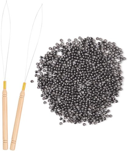Vlasy Nano Beads Silicone Lined 3.0mm Nano Rings 200PCS and 2PCS Hair Extension Loop Needle Threaders for Hair Extensions or Hair Tinsel (Dark Brown)
