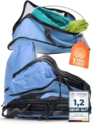 Packing Cubes Set für Koffer und Rucksack [4-teilig] - mehr Platz im Koffer oder Backpack durch Kompression - Packtaschen für Koffer als Dein Travel Organizer (blau)