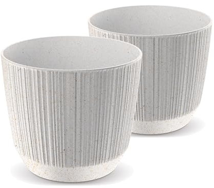 Tymar Lot de 2 pots à fleurs en plastique - Mat - Forme ronde - Diamètre : 15 cm - Blanc éco